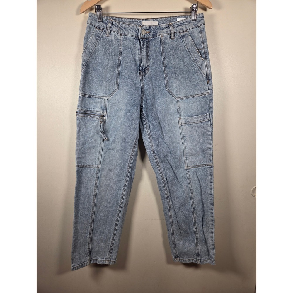Habitual Womens High Rise Cargo Jeans Light Wash Blue Utility Denim Size 8/29